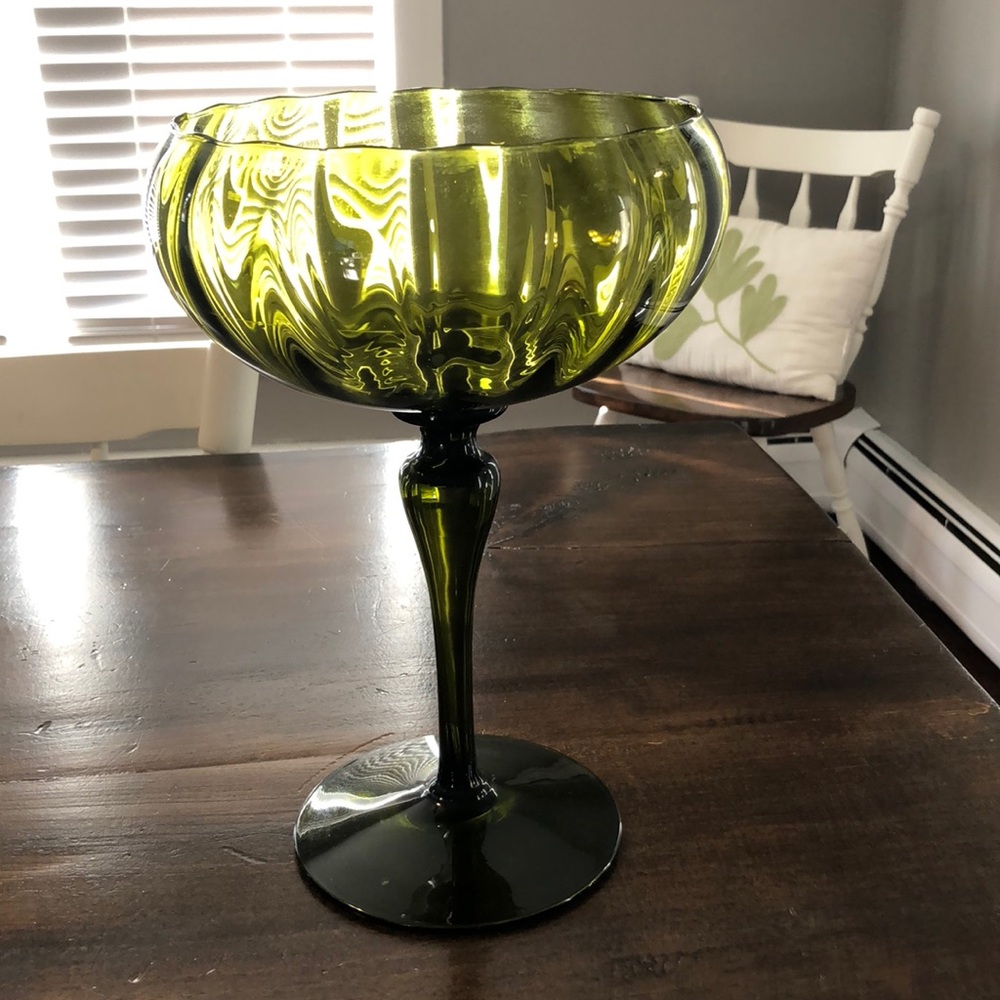 Green glass stemmed bowl